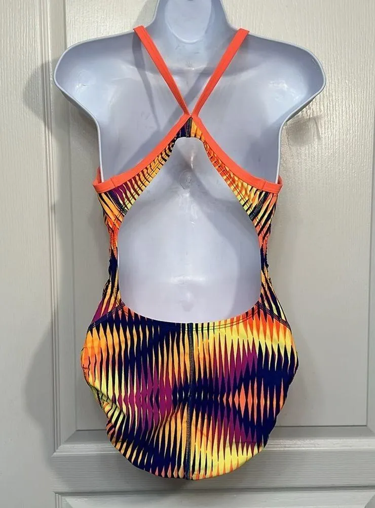 Women's Nike Shutter Multicolor Orange Navy Purple Swimsuit Size 10 EUC #1290 - Image 6