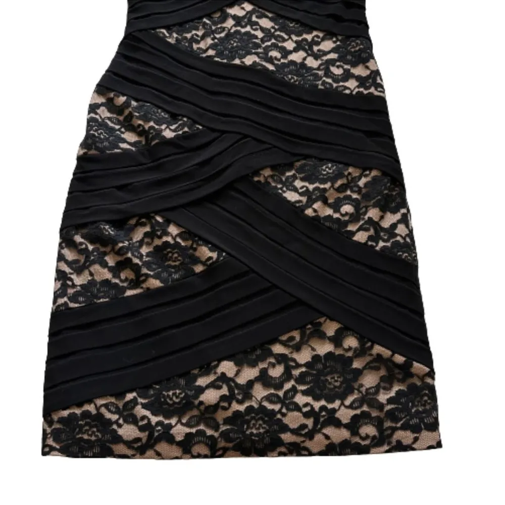 Adrianna Papell Black Tan Lace Tiered Sleeveless Cocktail Dress Size 4 - Image 9