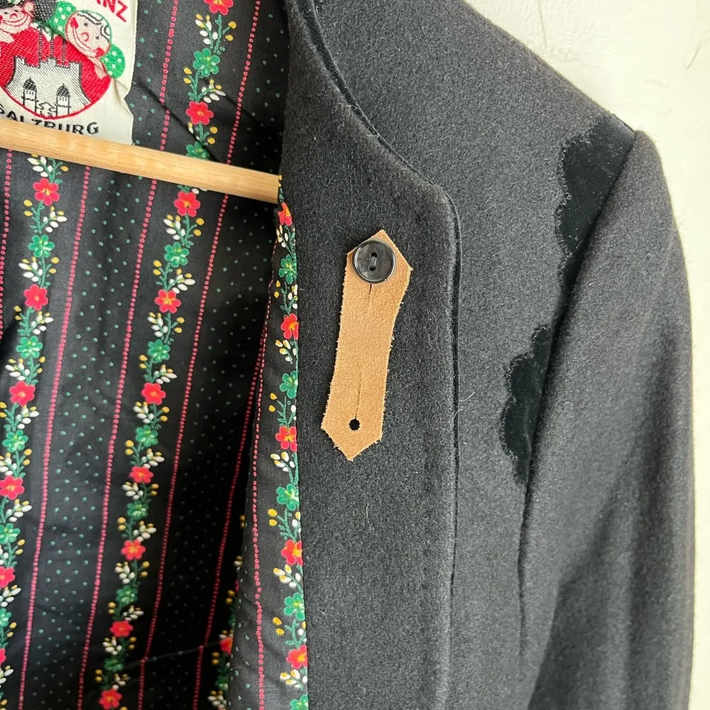 Original Lanz Salzburg 60s Vintage Austrian Wool Felted Scalloped Skirt Set Black Size XS - Image 6