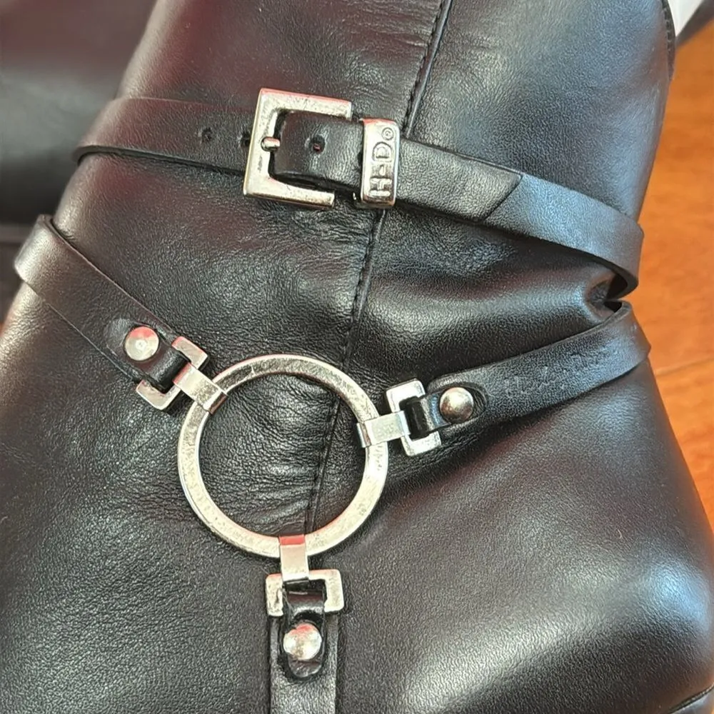 Harley Davidson Women Harness Ring Biker Heel Bootie‎ 84333 Black Leather Sz 7.5 - Image 5