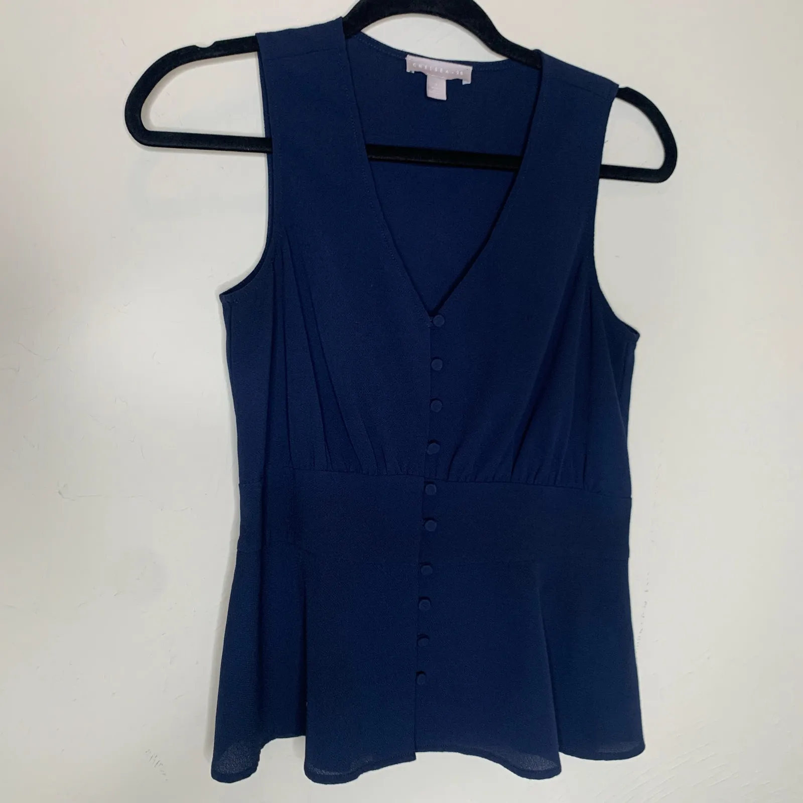 Chelsea 28 Navy Blue Sleeveless Blouse Peplum Sz Small - Image 6
