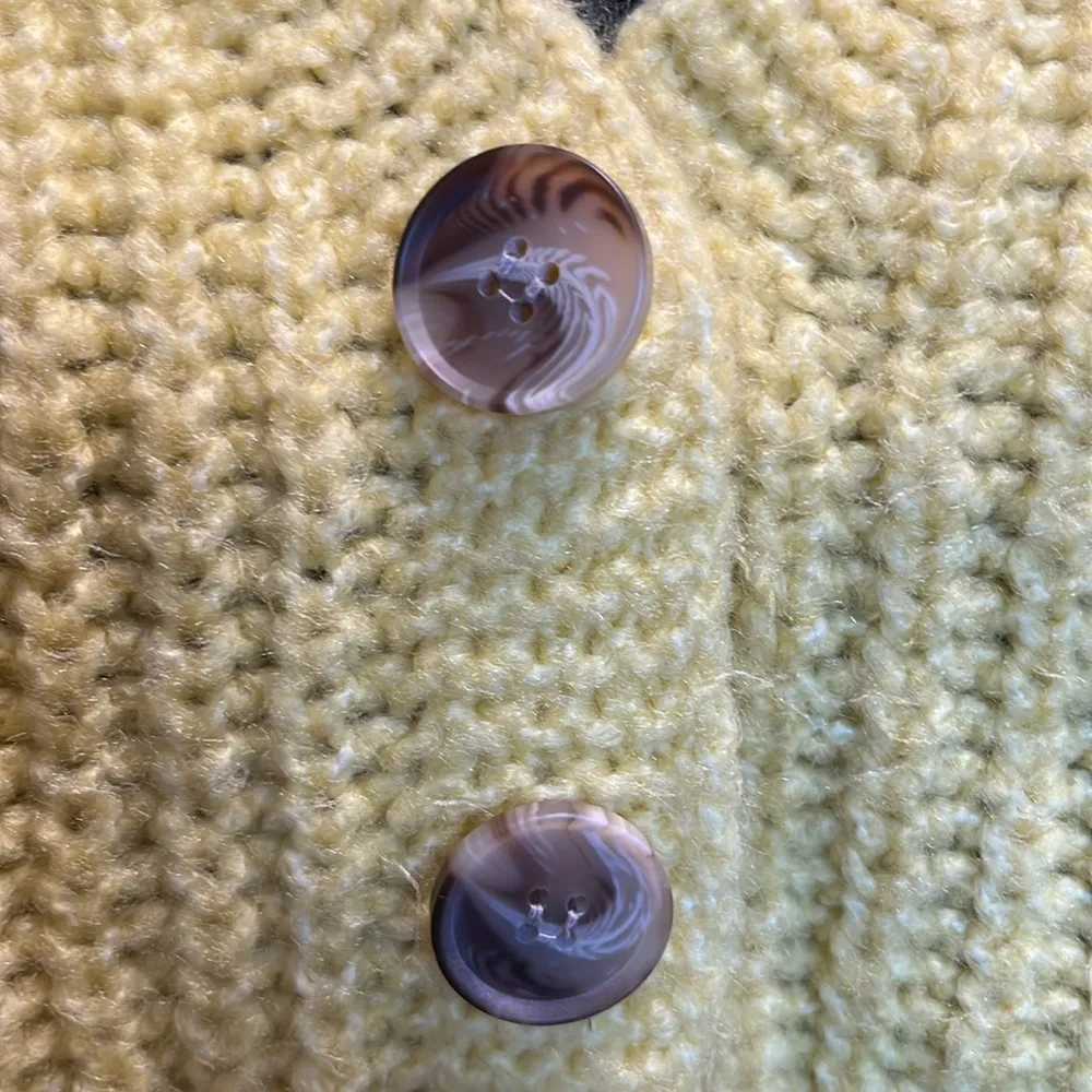 Chunky Yellow Cropped Cardigan Sweater Size Small - Image 2