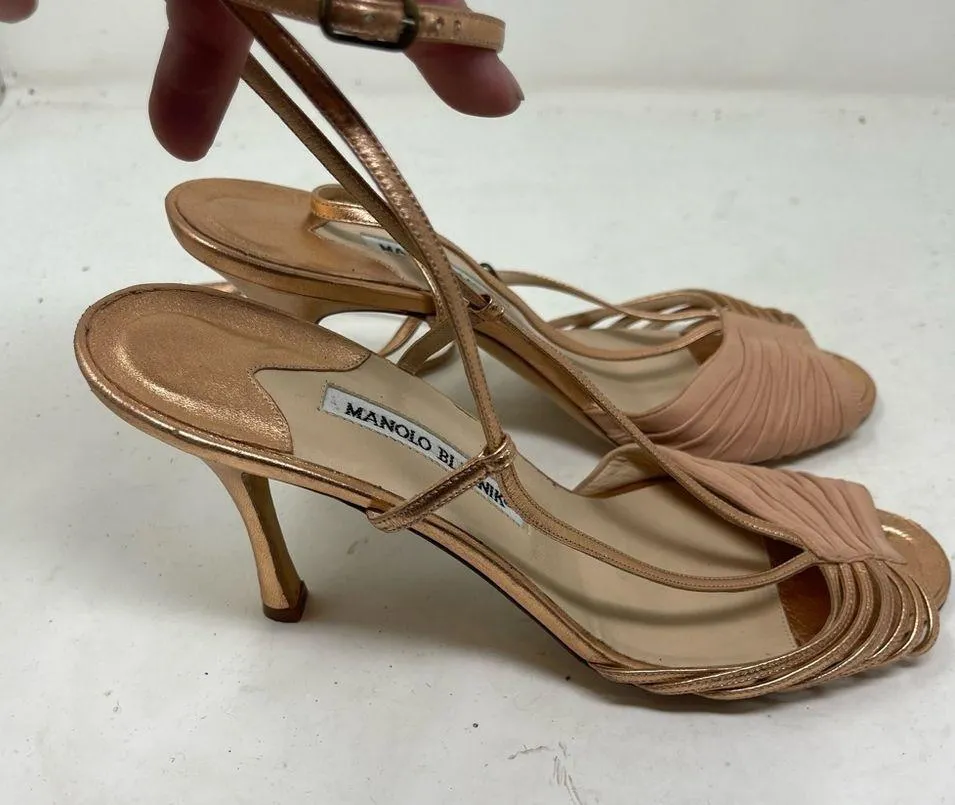 Manolo Blahnik Rose-Gold Ankle-Wrap Strappy Sandal sz 40 US 10 - Image 7