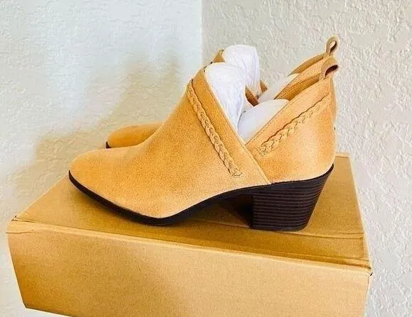 JOURNEE COLLECTION Sophie Braided Strap Bootie, Block Heel, Tan, Size 7, NWT - Image 8