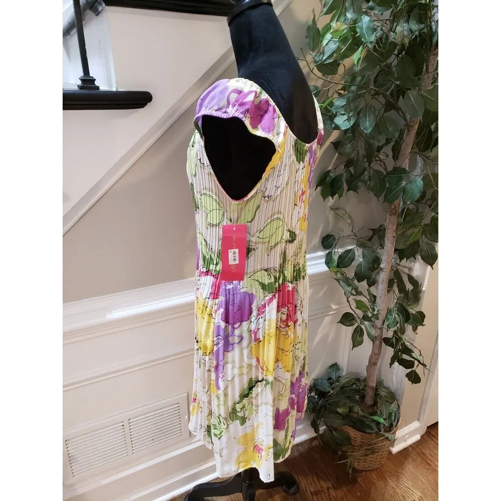 Sunny Leigh Women's Multi Floral Drawstring Neck Sleeveless Knee Length Dress L - Image 8