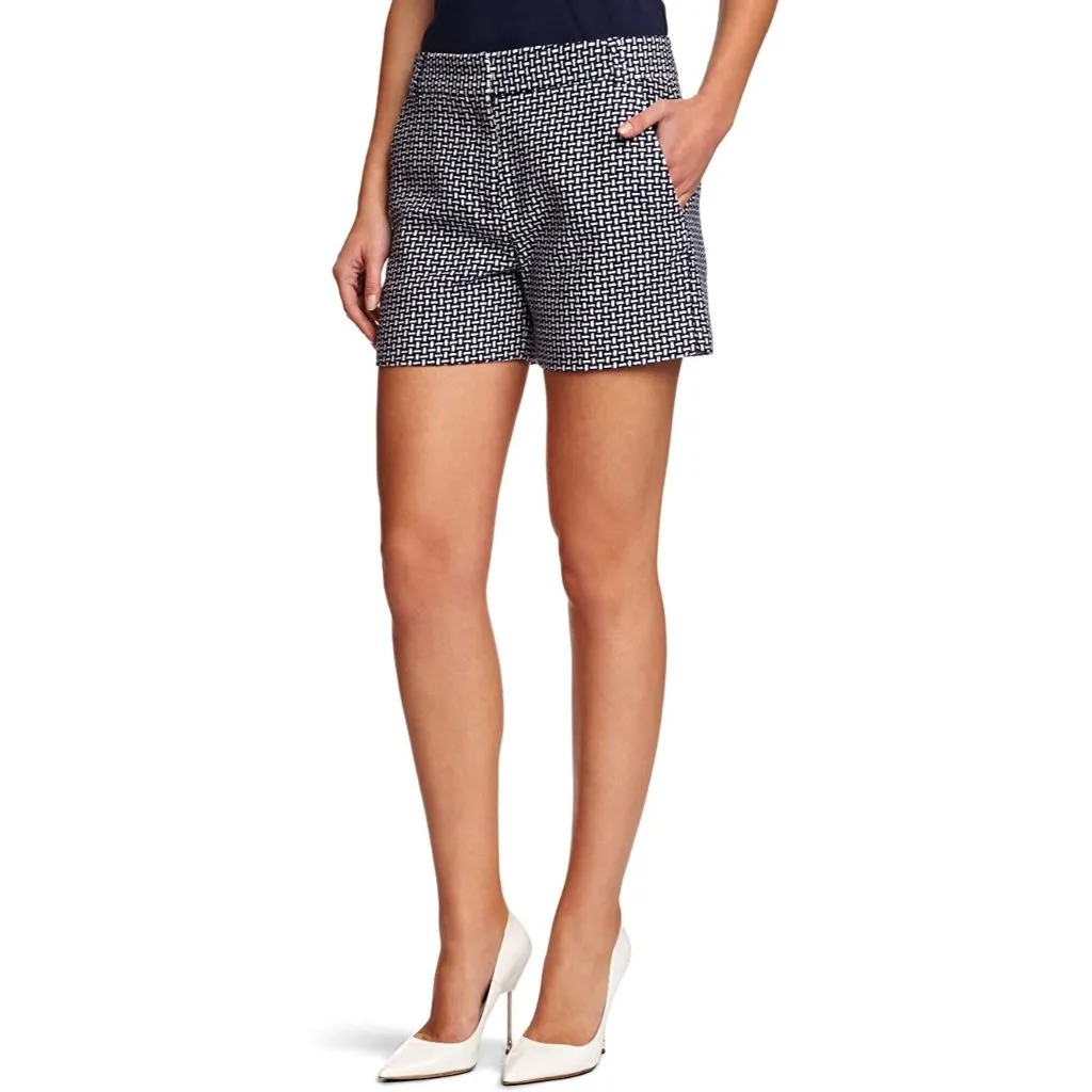 French Connection Bonser Check Shorts Size 8 Navy Blue and White High Rise - Image 3