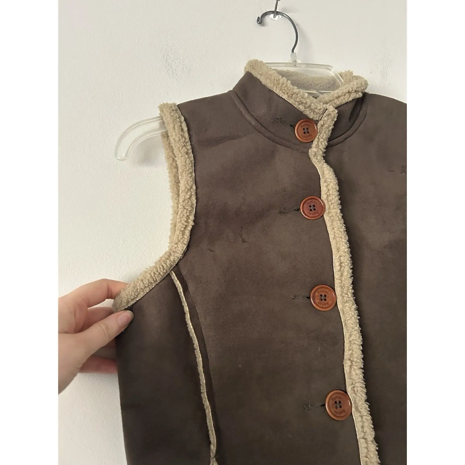 Women's Boden Faux Suede Sherpa Shearling Lined Vest Size Small Western Chic Brown - Image 3