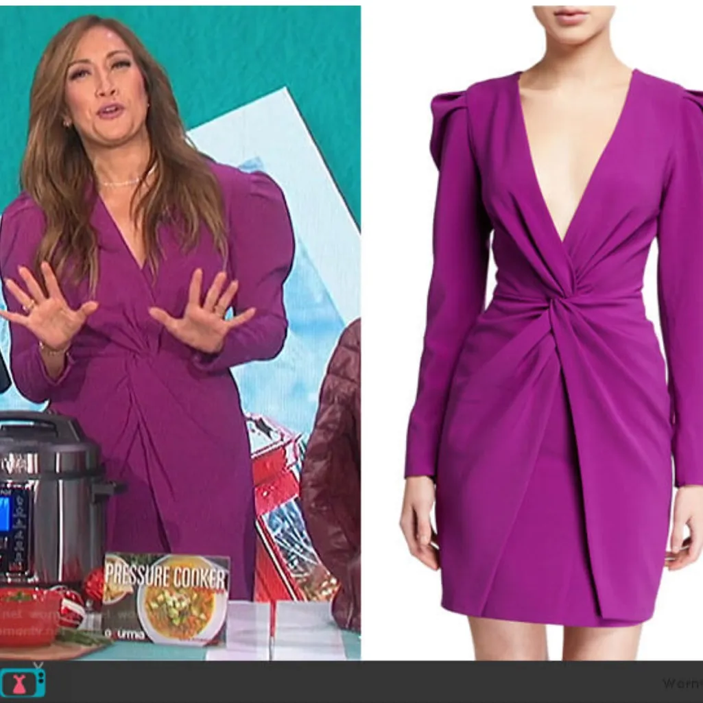 Sachin & Babi Purple Agnes Plunge V Neck Long Sleeve Twist Front Mutton Dress 0 - Image 2