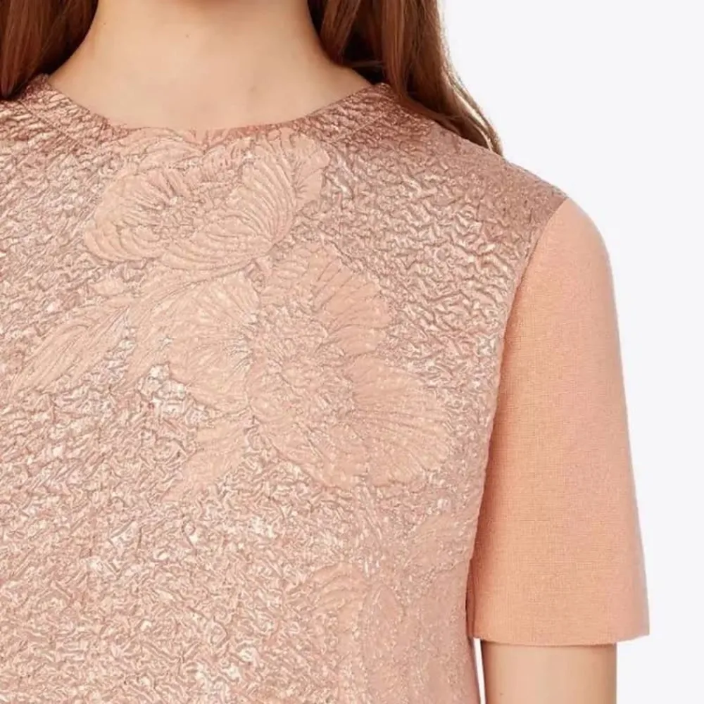 Tory Burch Floral Cloque Rose Gold Short Sleeve Wool Sweater Dress Size S - Image 4