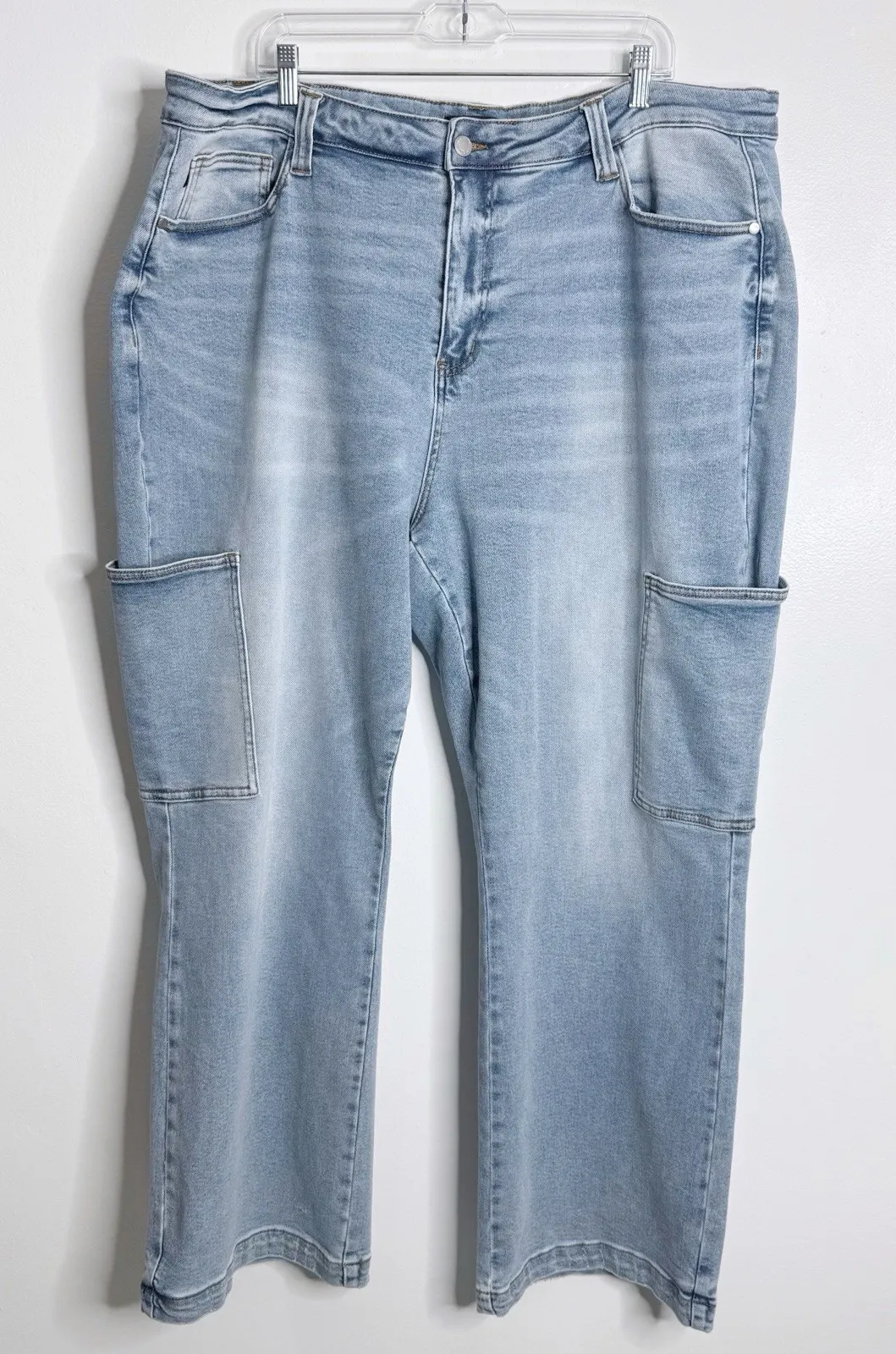 Judy Blue High Rise Wide Leg Cargo Pocket Jeans Light Blue Wash Size 24W - Image 1