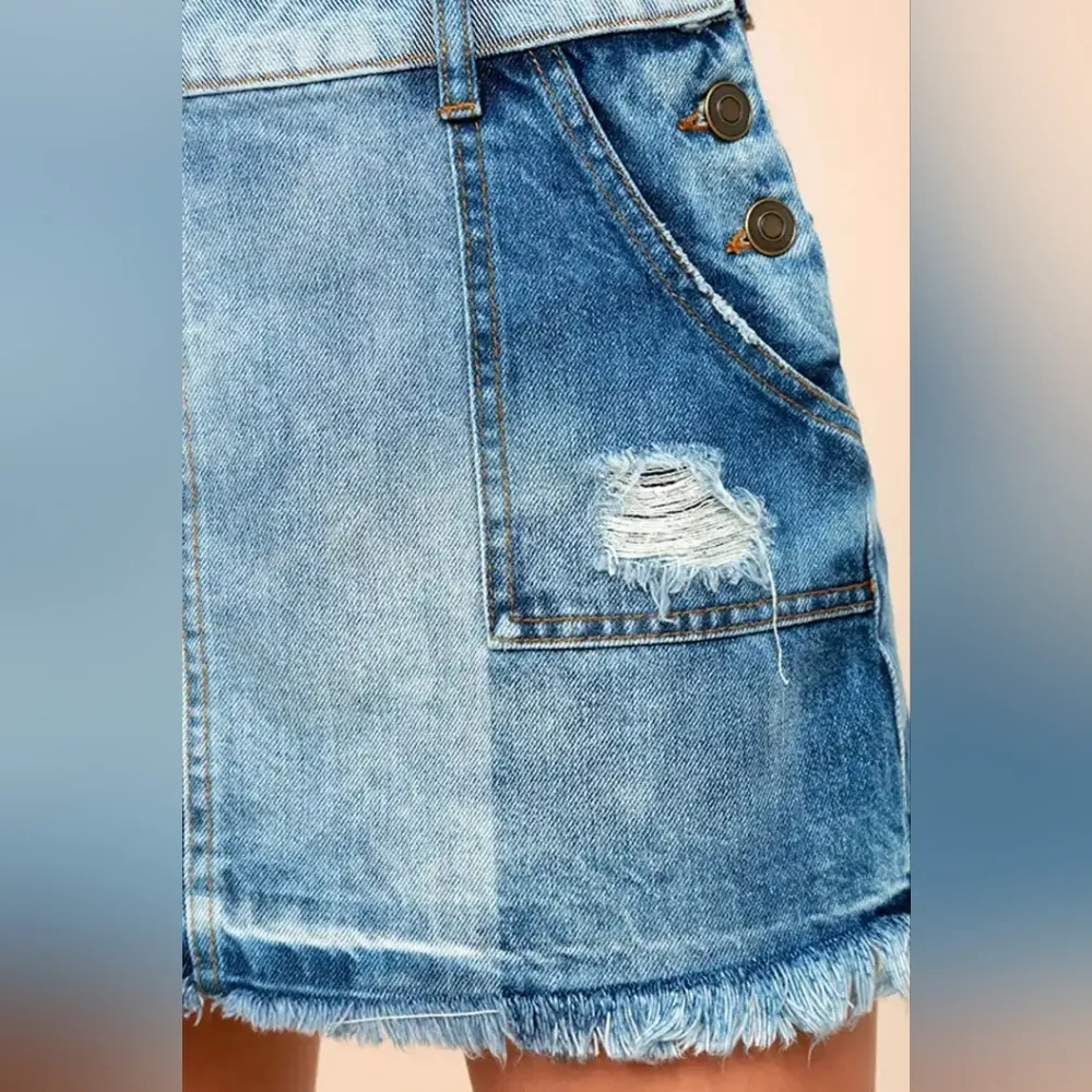 NWT Free People Patchwork Blues Denim Pinafore Overall One-Piece Mini Dress 2 - Image 4