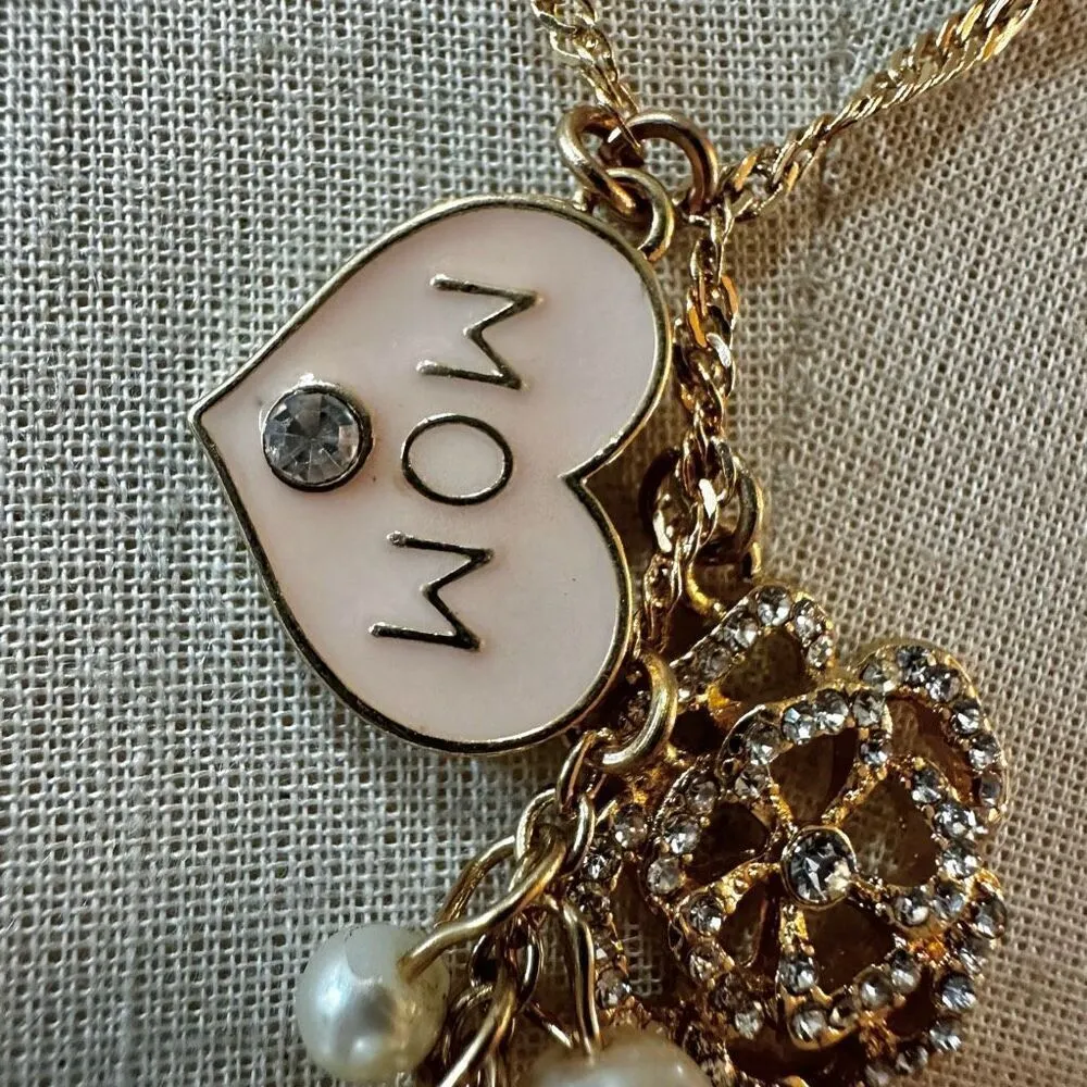 Heart faux pearl mom charm necklace - Image 3
