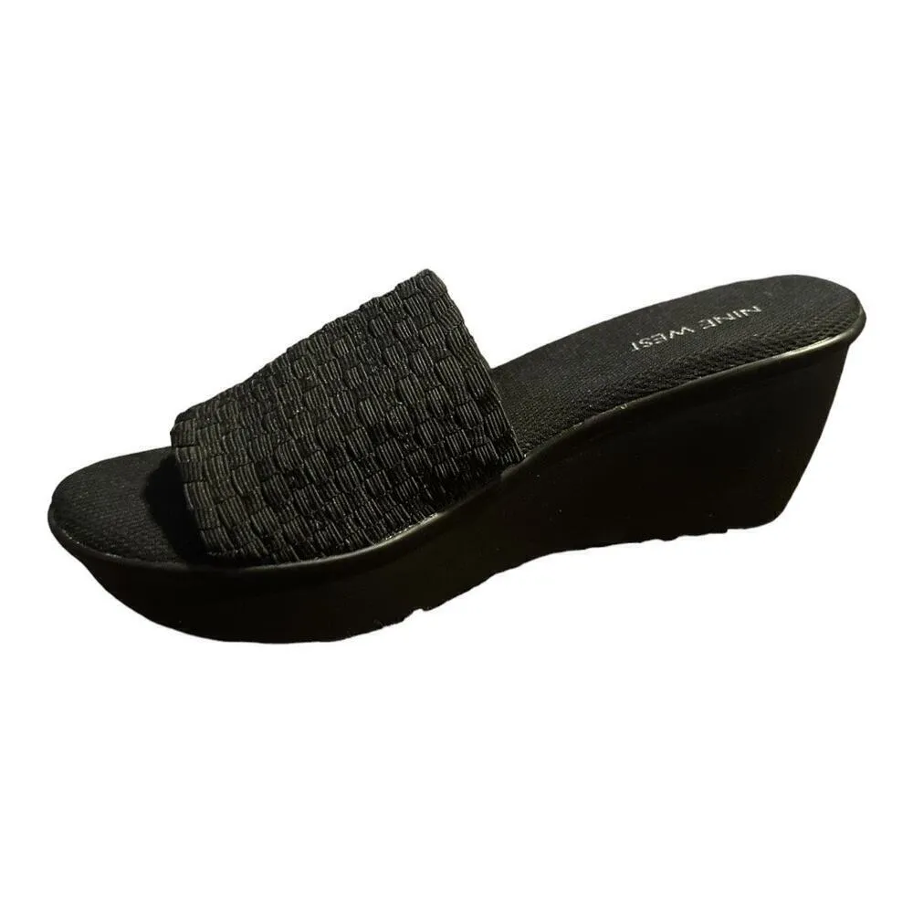 Womens 6.5 Nine West Black Platform Slide sandals​​​​​​ - Image 4