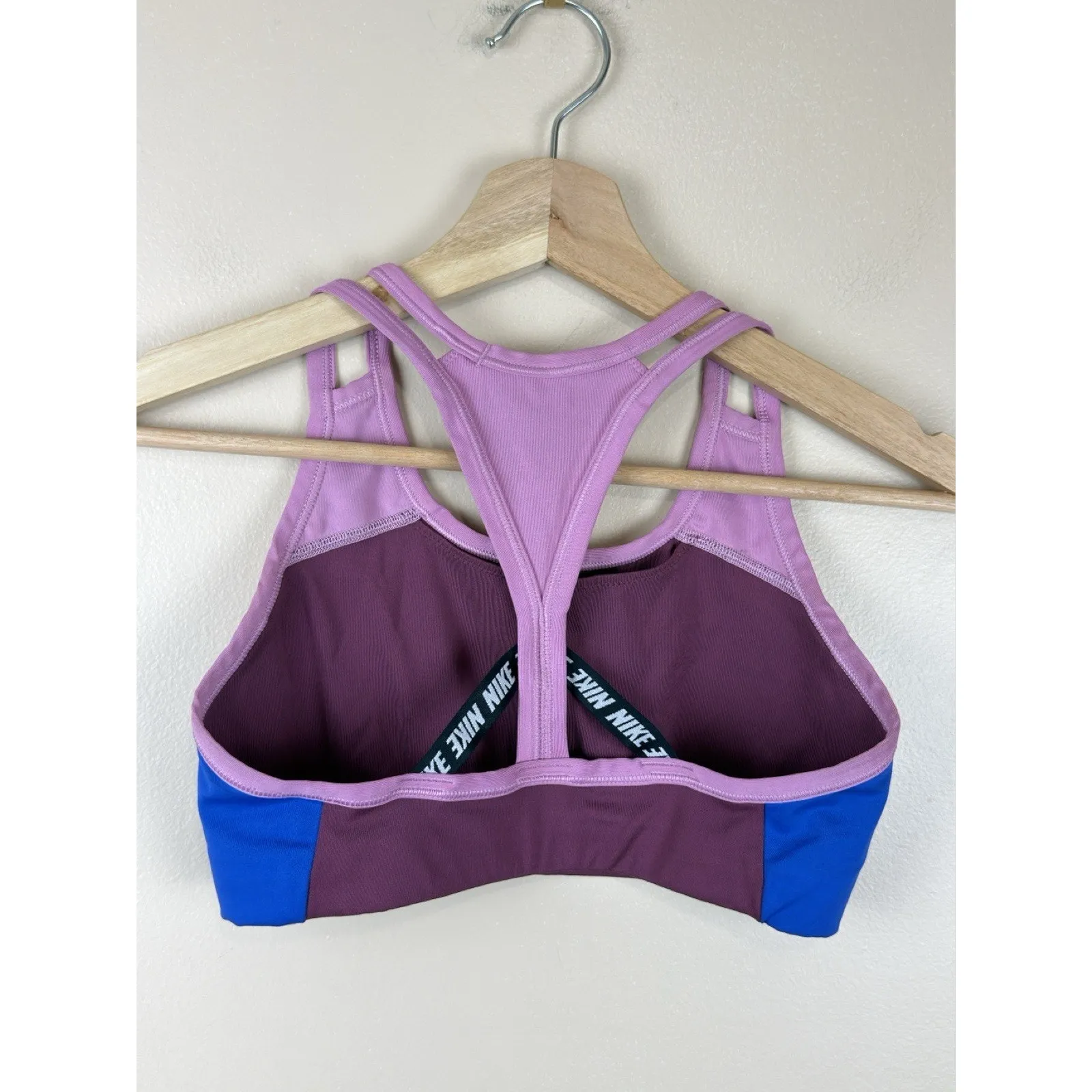 Nike Swoosh Colorblock Sports Bra Small Blue Pink White Racerback Dri-FIT - Image 4