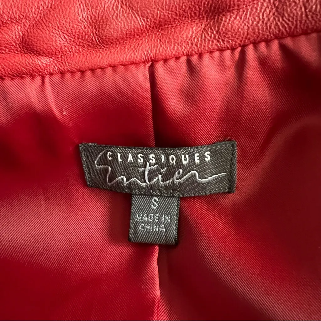 Nordstrom Classiques Entier Women’s Red Leather Blazer Jacket Small - Image 3