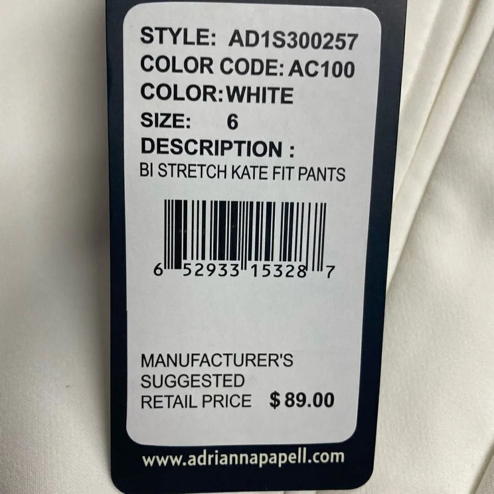 ADRIANNA PAPELL Women’s‎ White Pants Size 6 Bi Stretch Kate Fit New With Tags - Image 6