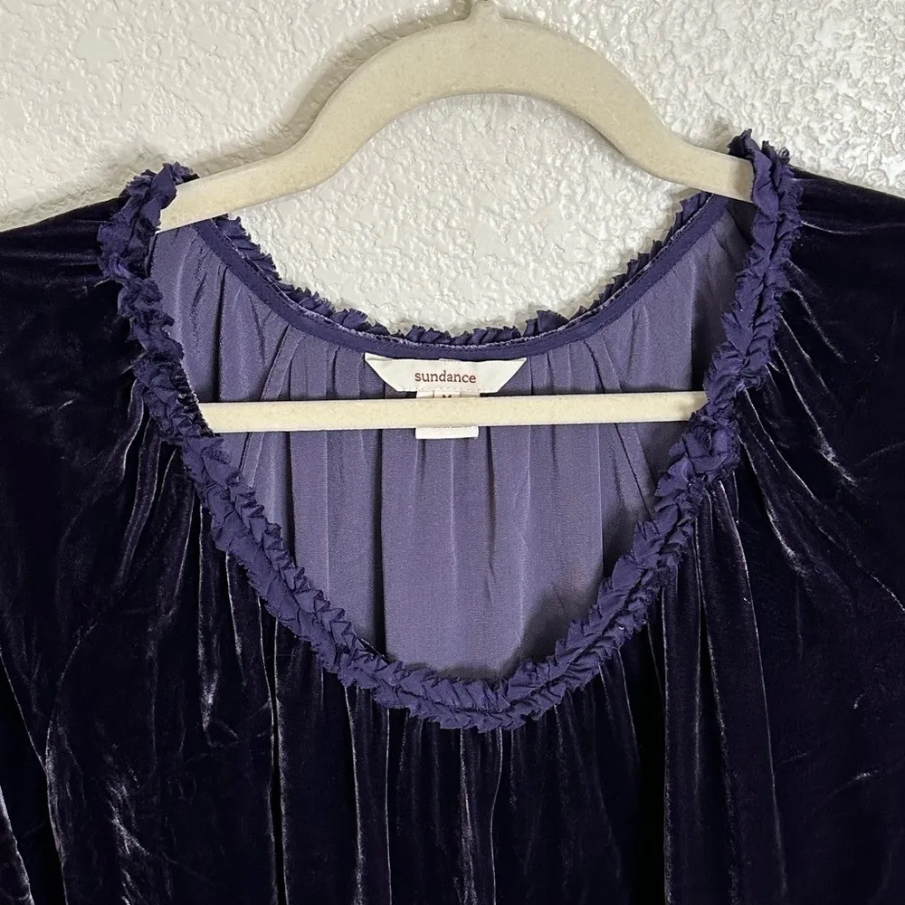 Sundance Silk Blend Velvet Deep Purple Balloon Sleeves Tunic Top, Sz Medium - Image 4