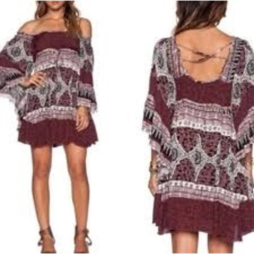 Free People | S | “Heart of Gold” Dress Boho Leopard Print Mini Flowey Oxblood - Image 8