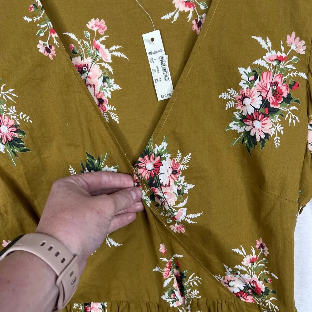New Madewell Classic Corsage Tiered Sleeve Top Size 4 in Floral Distant Olive - Image 4