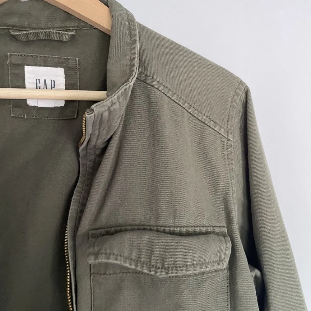 Gap army green cotton jacket utility lots of pockets women's size medium - Image 2