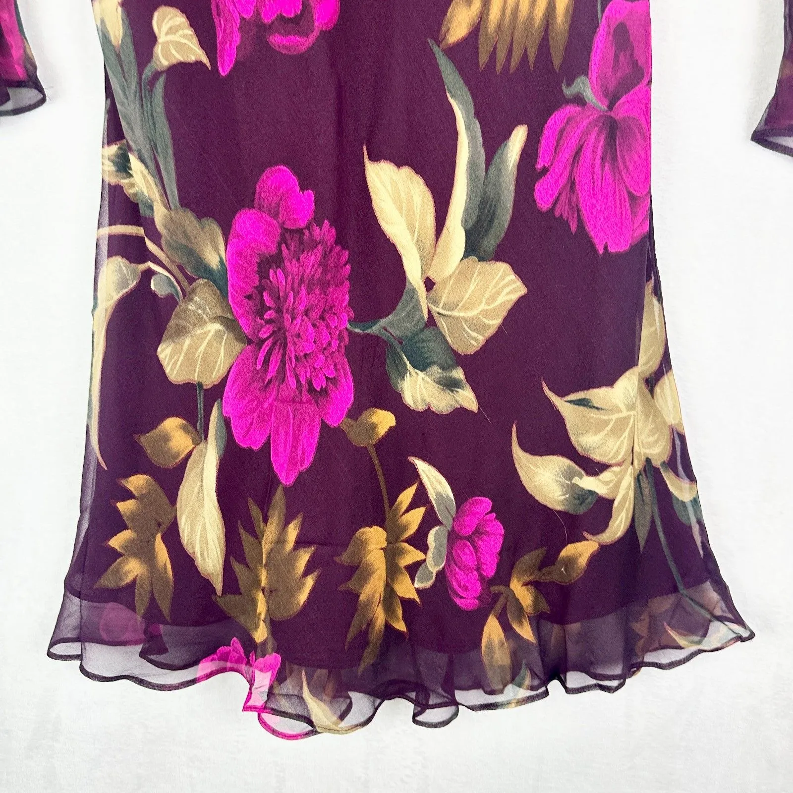 Vintage Mica Silk Floral Midi Dress Size 8 Fairy Whimsigoth Y2K 90s V - Image 6