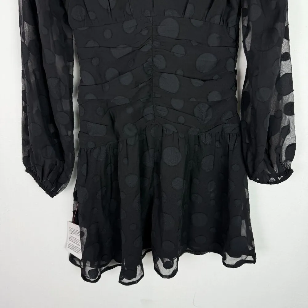 NWT ASOS DESIGN Long Sleeve Ruched Front Skater Mini Dress Black Spot Size 4 NEW - Image 12