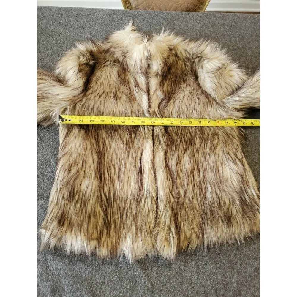 Women's Brown Acrylic & Polyester Collared Long Sleeve Faux Fur Jacket S - Image 11