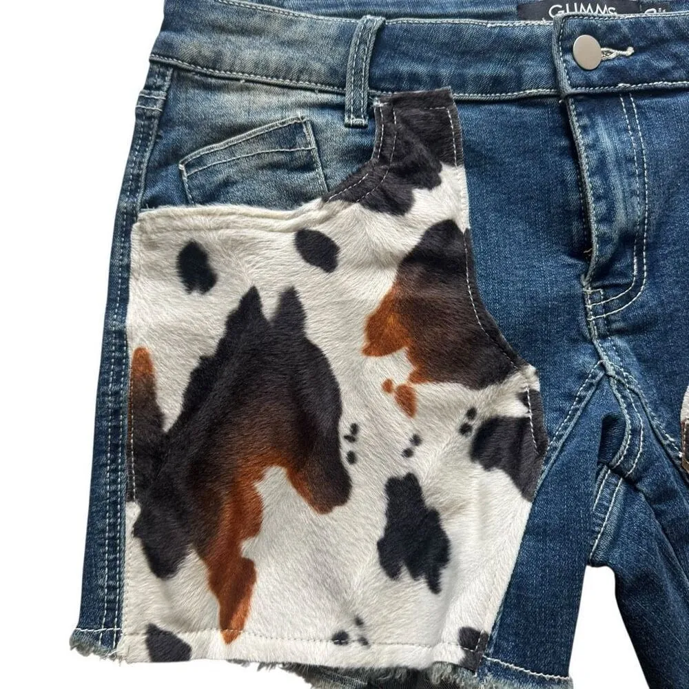 Glimms New York Jeans Natural Leather Shorts Genuine Cowhide Shorts SZ 30 #2505 Blue - Image 2