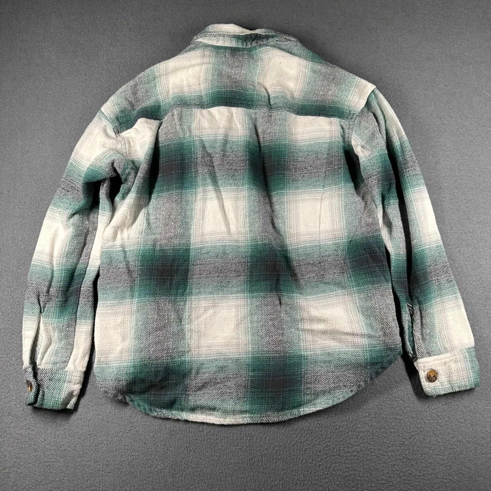 Hollister Boyfriend Fit Flannel Shirt Womens XS Jacket Green White Plaid Pockets - Image 12