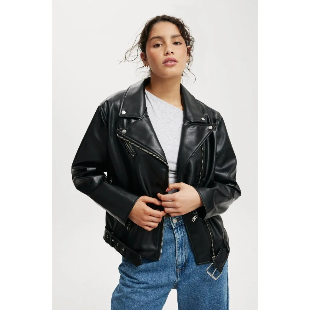 Cotton On Roman Faux Leather Moto Biker Jacket Black Women’s 2XL NWT Size undefined - Image 4