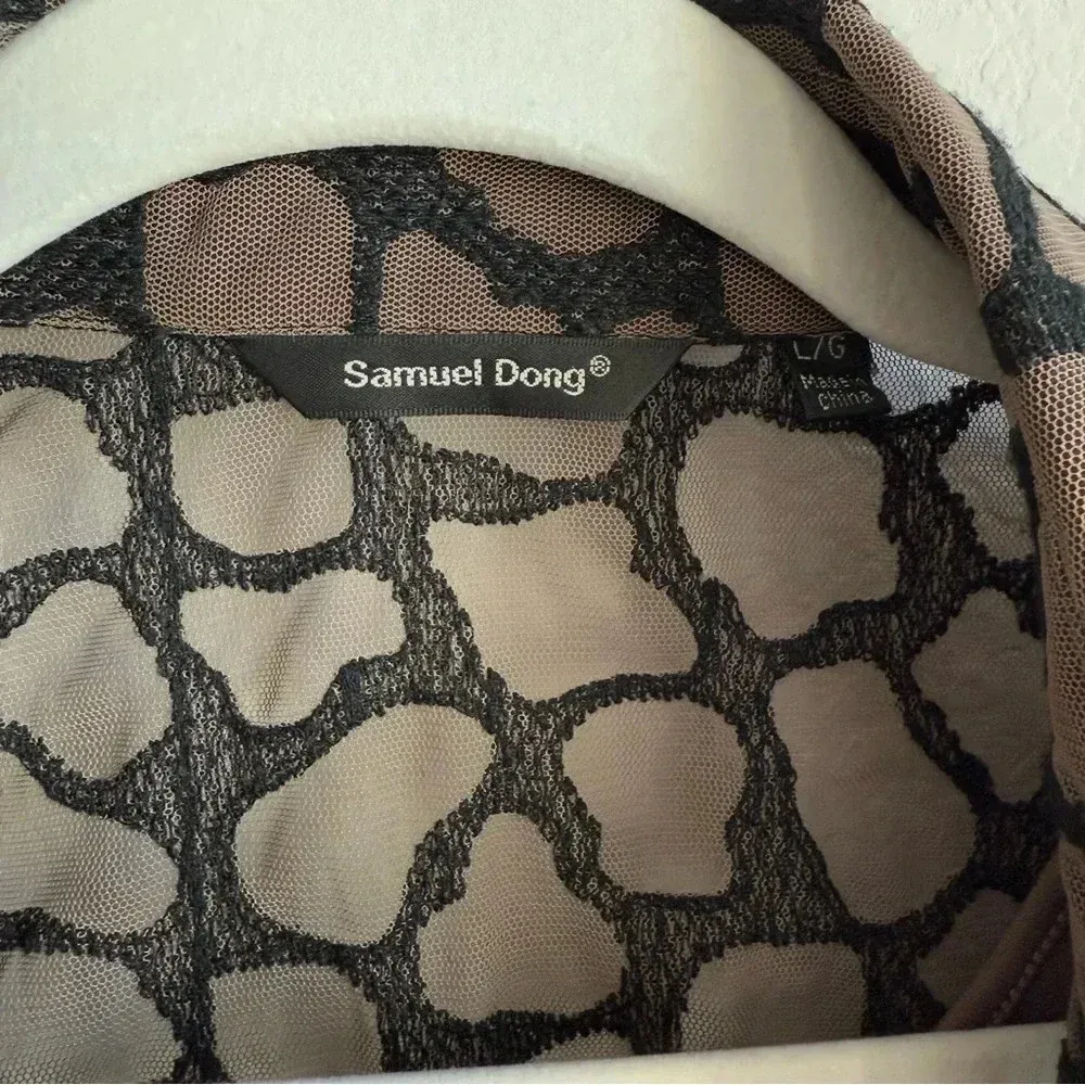 Samuel Dong Women’s Lace Textured Collared Button Down Long Sleeve w/Camisole L‎ Tan Size L - Image 11