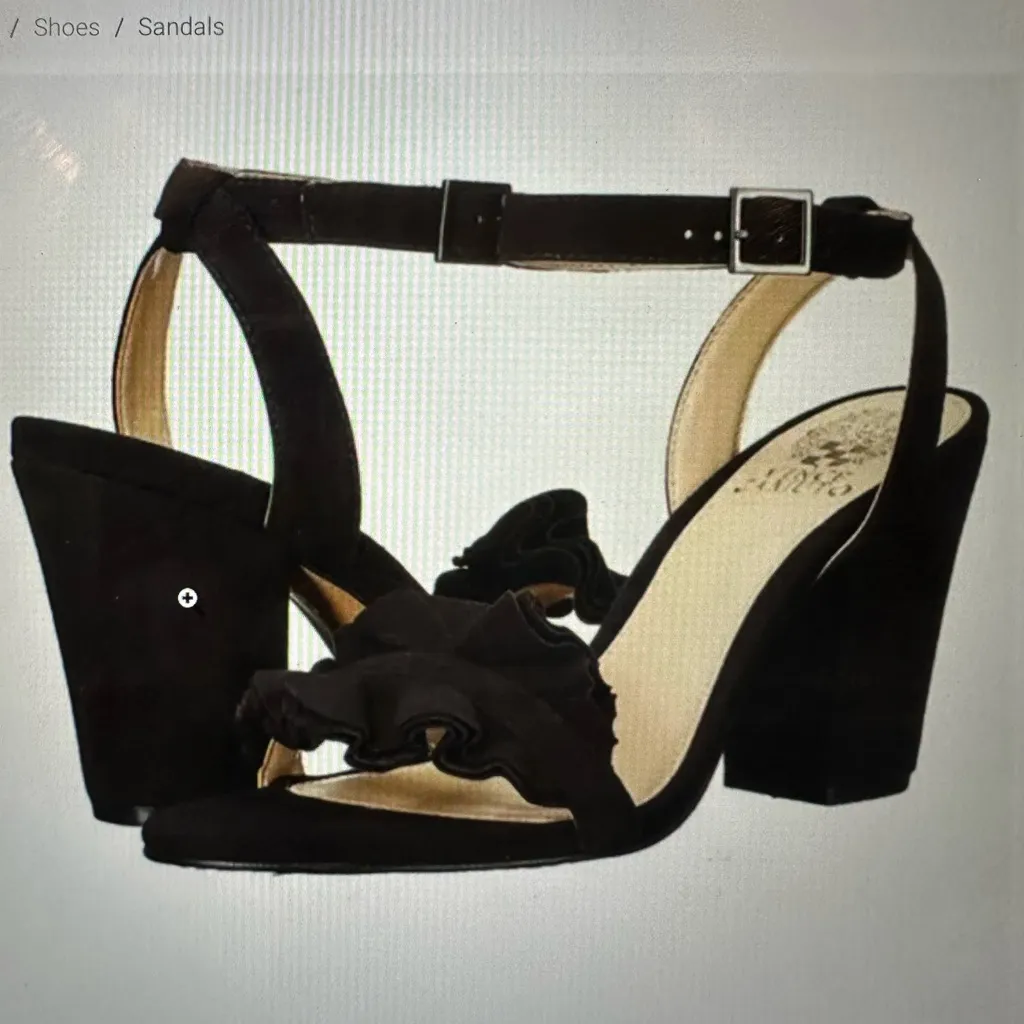 Vince Camuto Black Ruffle  Suede Heeled Sandal - Image 4