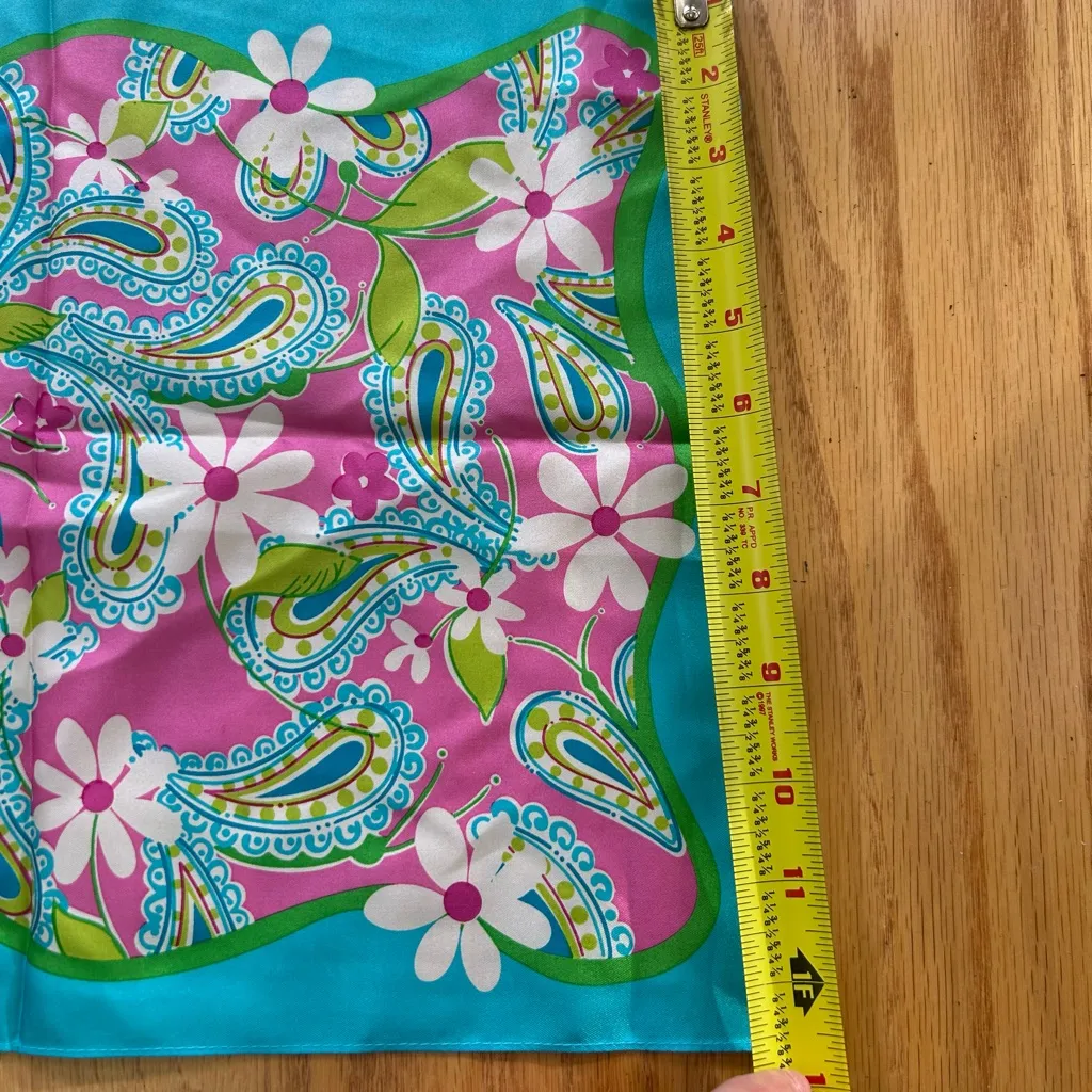 Lilly Pulitzer x Ford 100% Silk Scarf Breast Cancer Awareness Floral Paisley 55" Blue - Image 3