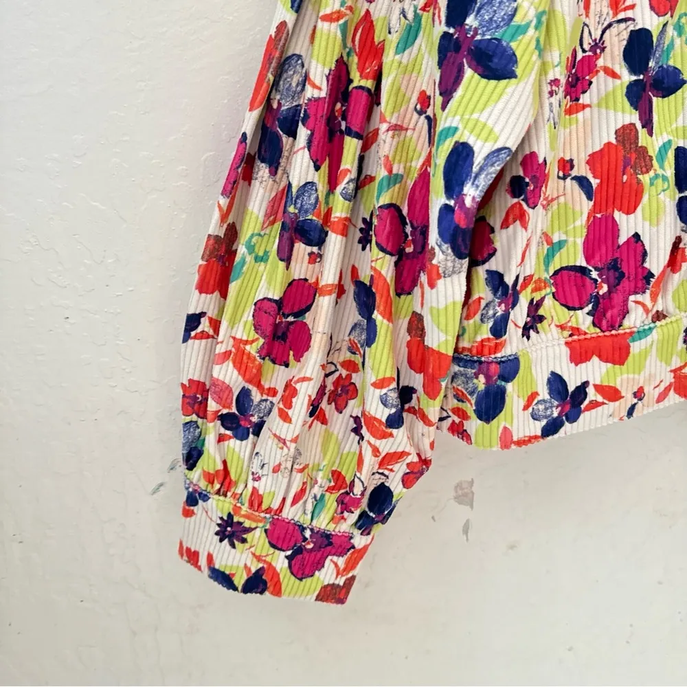 Emily Wonder Raven Kat Floral Corduroy Jacket Size 2X Cream Green Purple Pink - Image 6