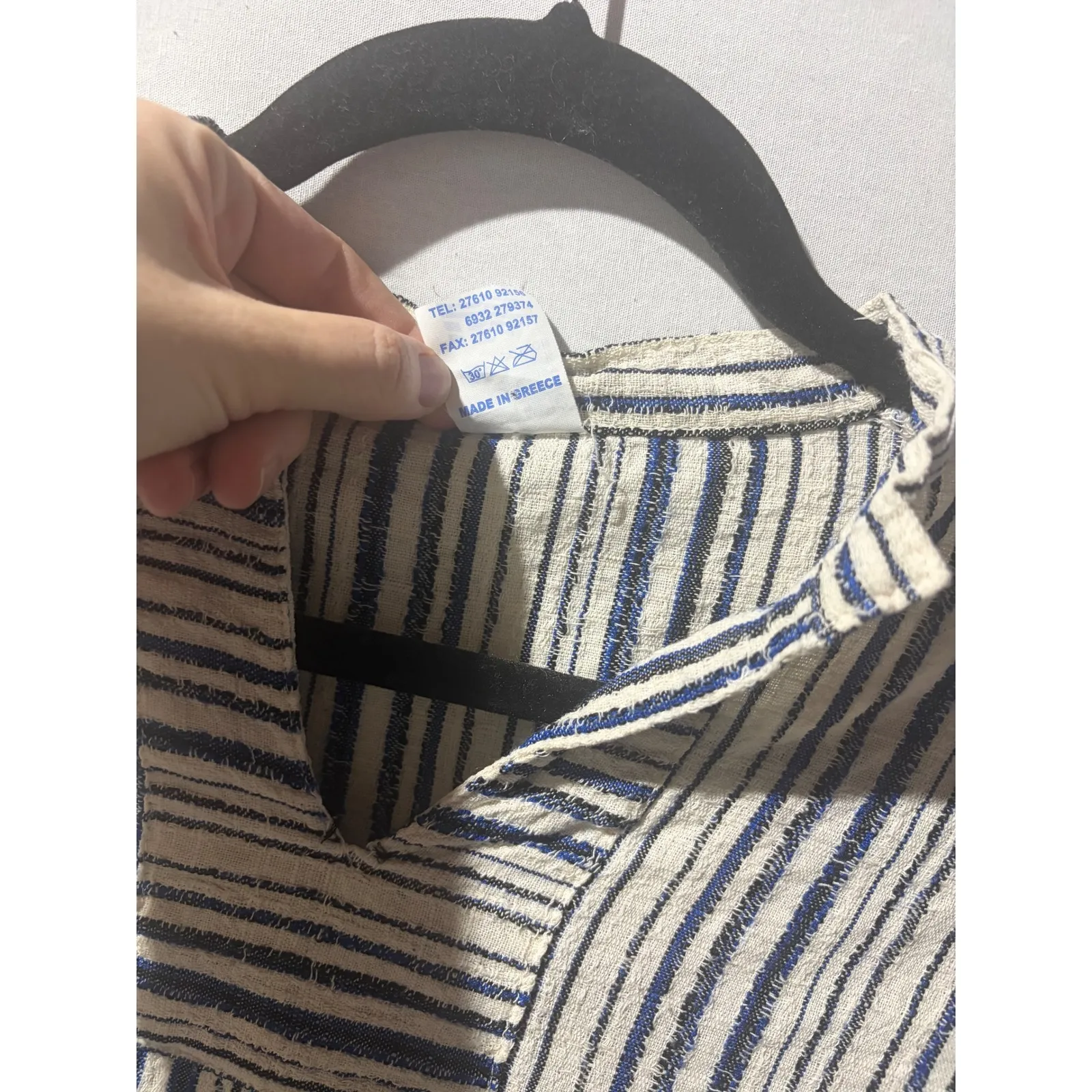 Olympic Grigoropoulos Gregory Cotton Striped V Neck Short Sleeve Top Size M Blue Size M - Image 5