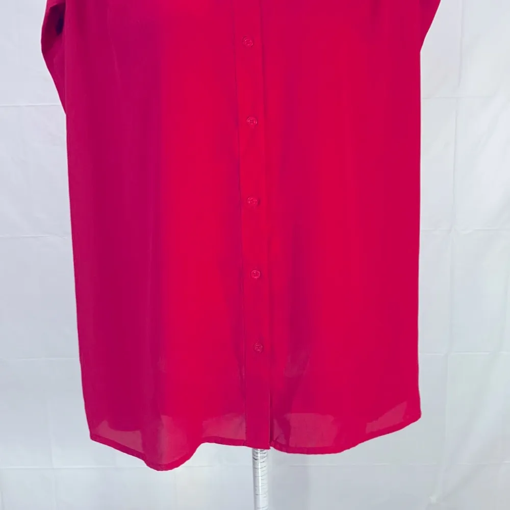 14th & Union  Deep Hot Pink Button Down Dolman Cap Sleeve Blouse Size Lar… - Image 3