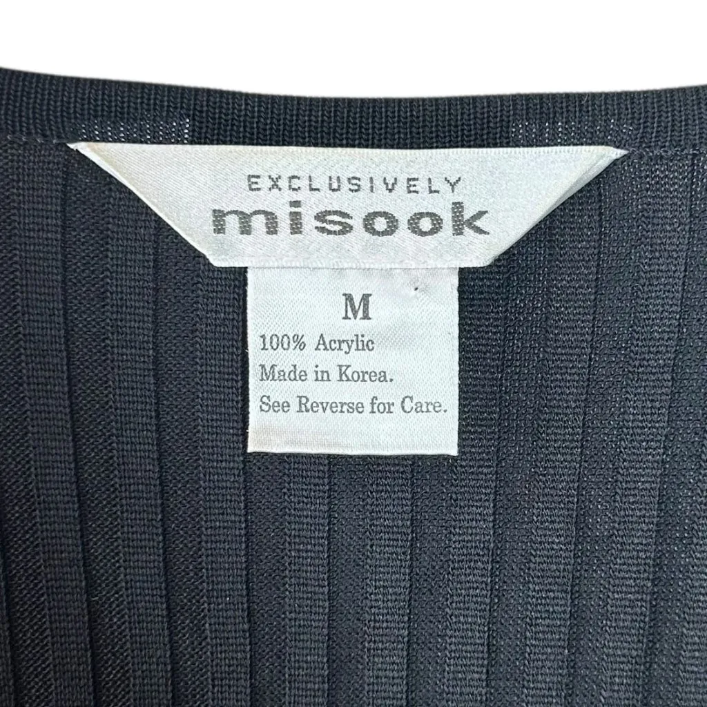 Misook Black Ribbed Knit Cardigan Jacket Open Front Size Medium Career Office - Image 4