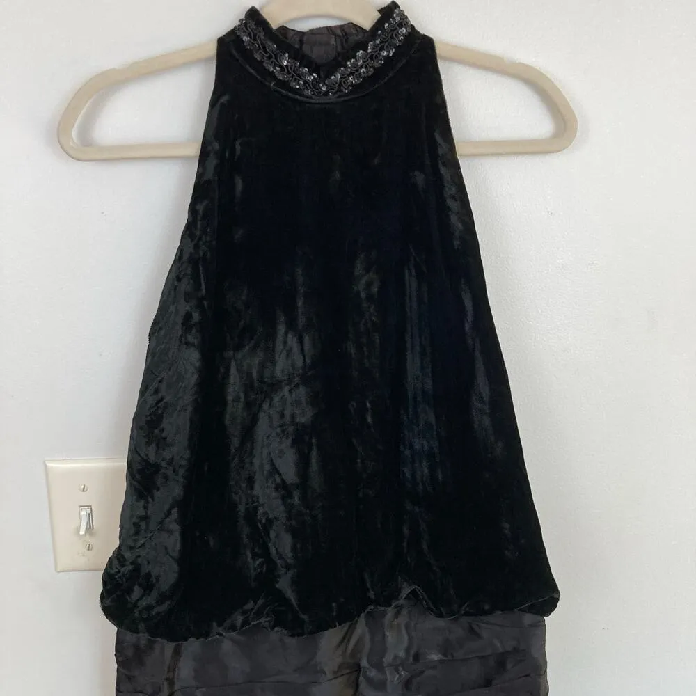 Vintage Gunne Sax Womens 6 Black Velvet Drop Waist Midi Dress Grunge Goth Witchy - Image 8