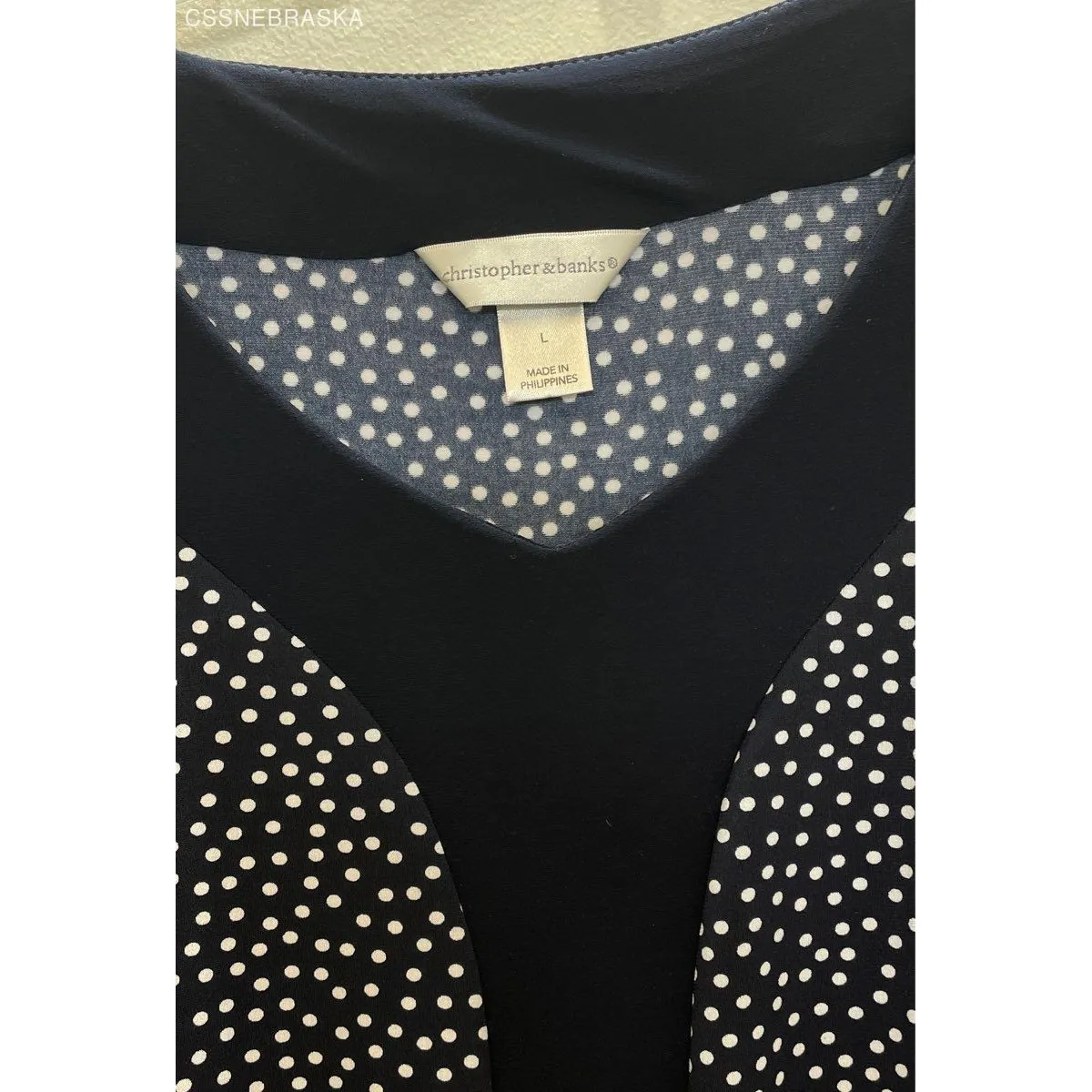Christopher & Banks Women's Ruffled Polka Dot V-Neck Short Sleeve Top - Size L - Image 3