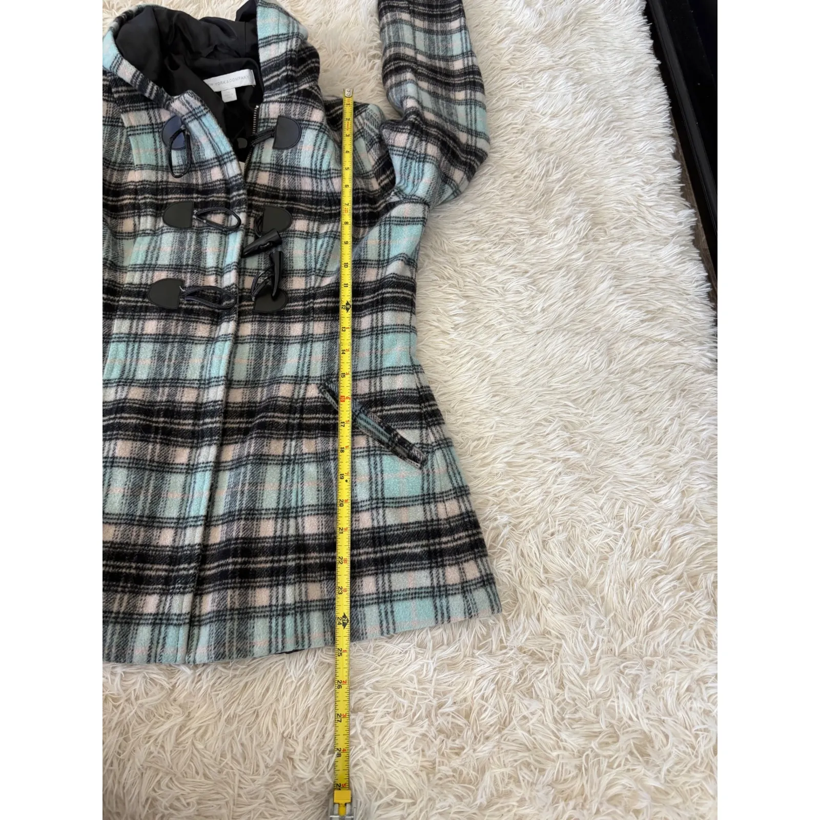 Womens Plaid Toggle Hooded Coat‎ Jacket Blue Black Pink Outerwear Size XS - Image 6