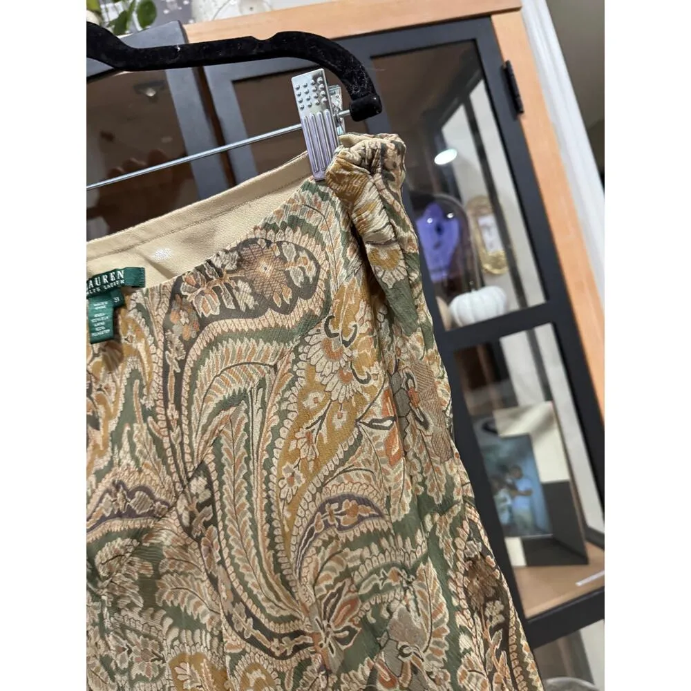 Vintage Ralph Lauren 3x 100% Silk flowy Gypsy Paisley Pull-on Skirt midi plus - Image 5