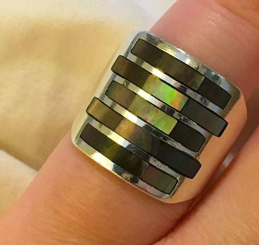 VINTAGE Abalone Sterling Silver Cigar Band Ring Sz 7-1/2 - Image 12