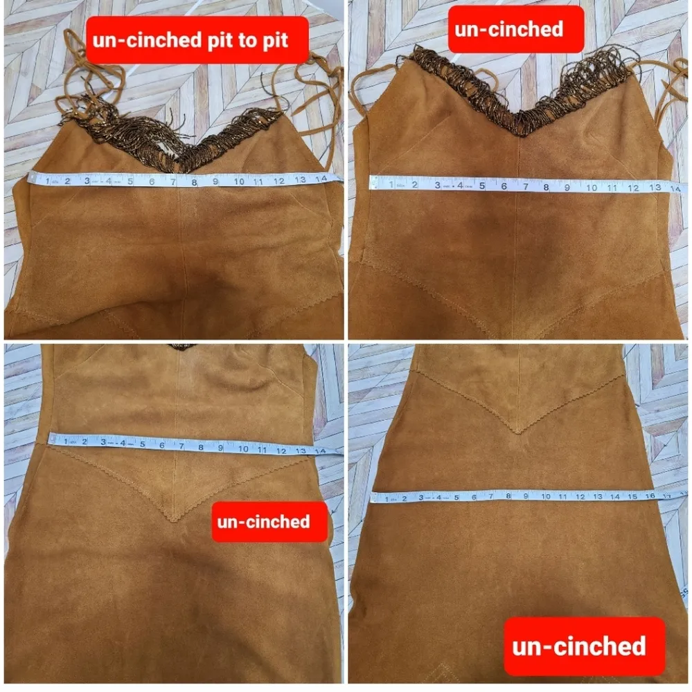 Western leather suede, kasey musgraves vibes,lace up,fringe bead vintage dress S Tan - Image 9