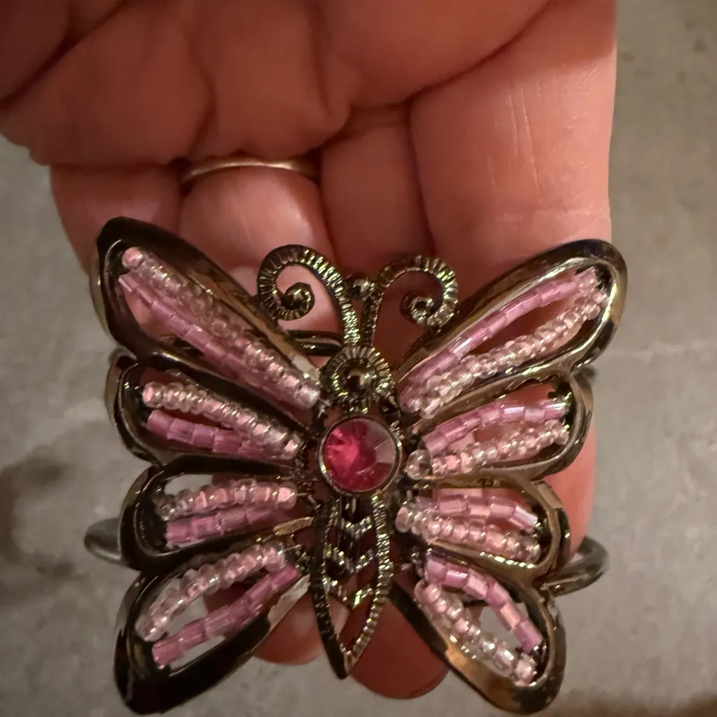 Butterfly Flower Rhinestone Spring Hinge Bracelet costume jewelry - Image 6