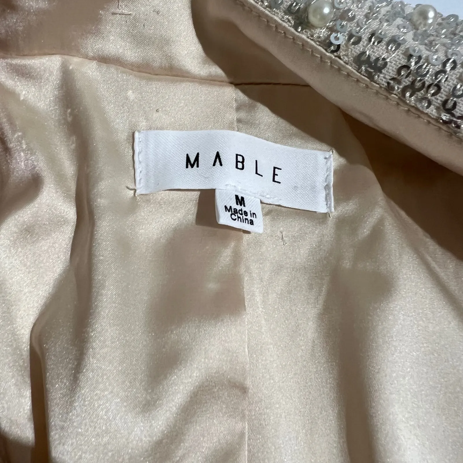 MABLE Sparkly Embellished Pearl Sequin Double Breasted Blazer Jacket Size M White Size M - Image 5