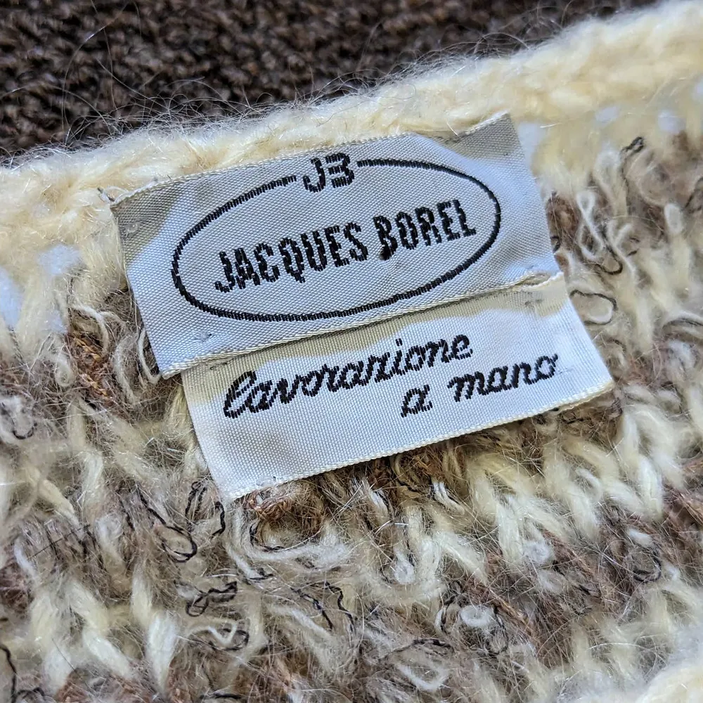 Vintage 70s Mohair Wool Knit Sweater Tan Beige Long Sleeve Womens Large Winter - Image 4