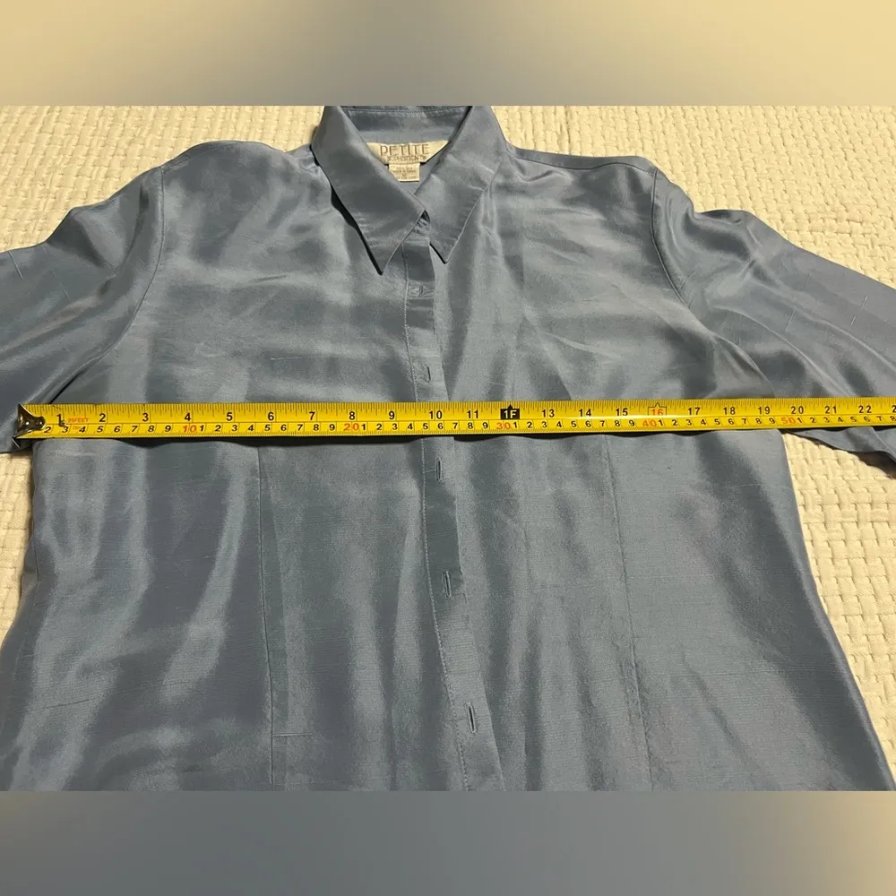 Petite Sophisticate Blue Casual Button Down Shirt 100% Silk, Size 12 - Image 2