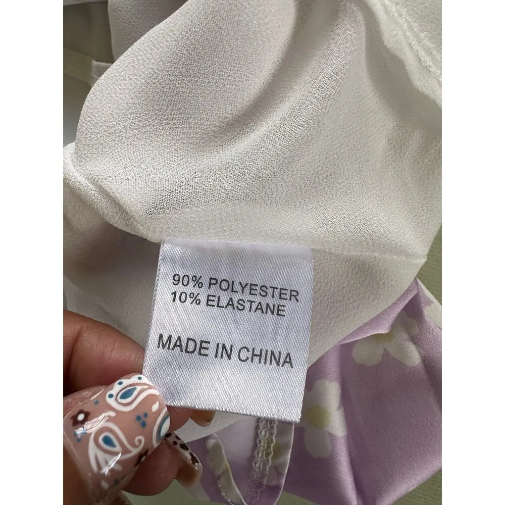 Princess Polly Olton Lilac Floral Back Zip Silky A Line Skater Mini Skirt 4 - Image 6