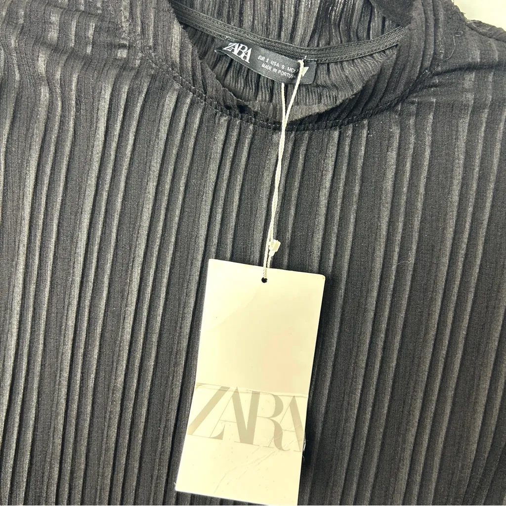 Zara High Neck Crepe Dress with Tie at Waist in Black . NWT - Image 5