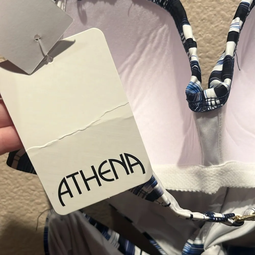 New Athena Women’s Blue Patterned Swimsuit One Piece Cut out Sewn in Size 10 NWT White - Image 14